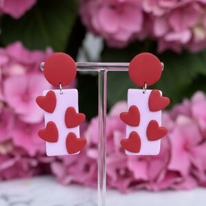 Valentine’s Day Heart Drop Stud - Handmade Earrings - Pink & Red